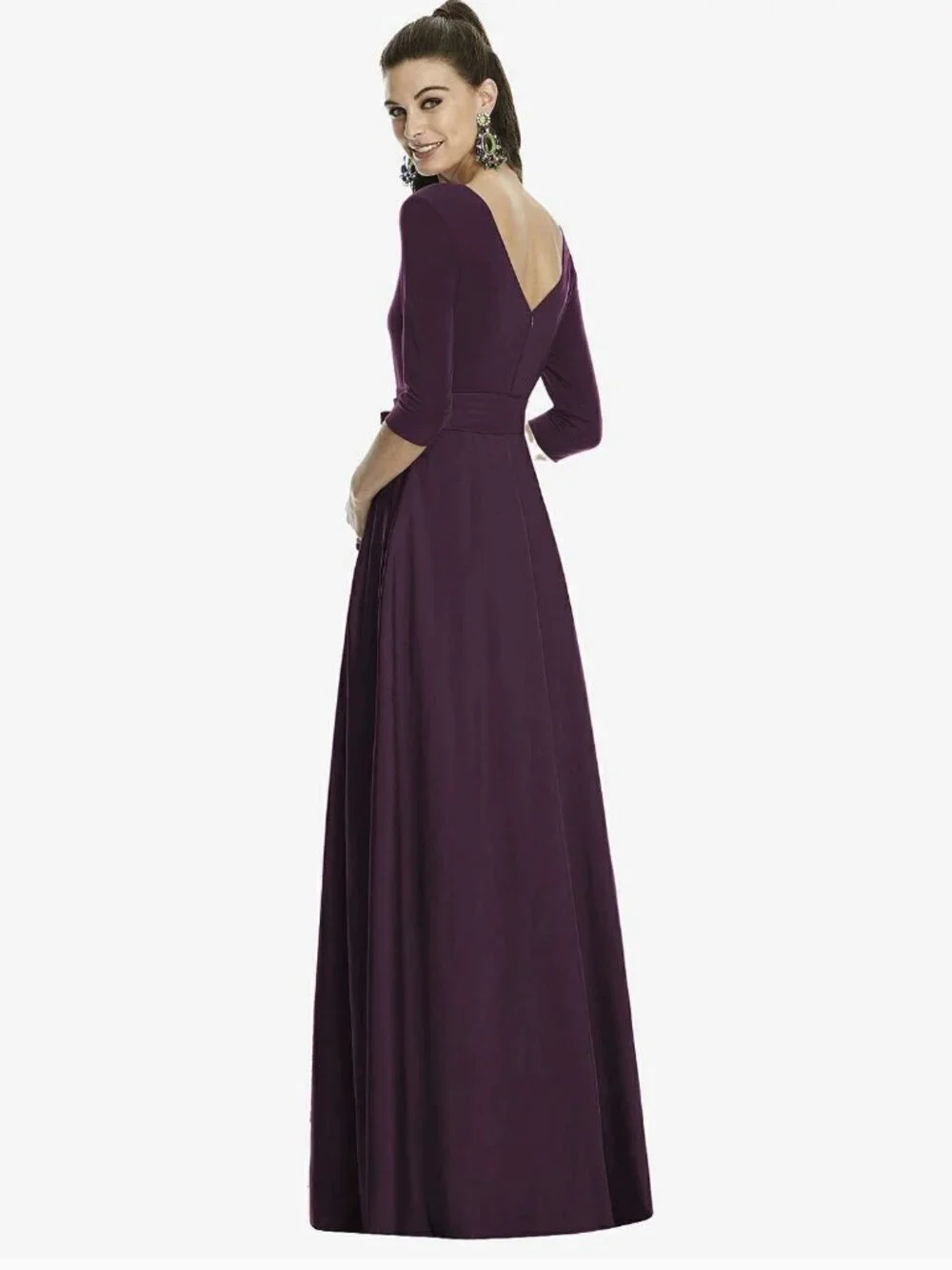 ALFRED SUNG 3/4 Sleeve CLASSIC V-Neck Gown SIZE 10 in Aubergine Purple NWT - Picture 2 of 11
